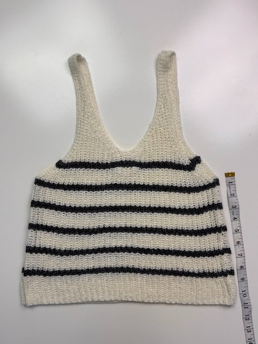 Harper Heritage Crochet Tank Top – White & Gray Stripe – Size Large